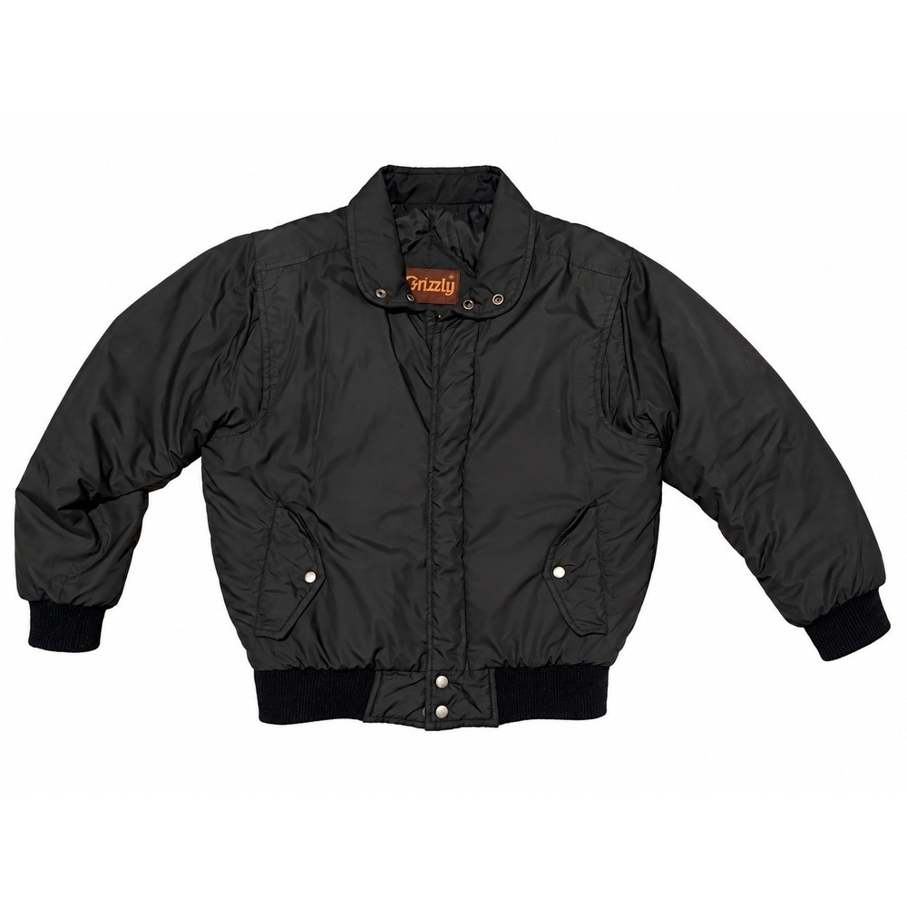 Grizzly Black Insulated Bomber Jacket Men's Medium M Quilted Lined Zip Snap